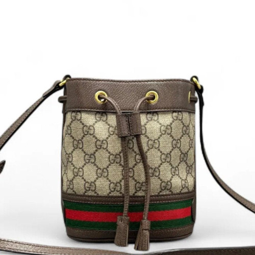 Gucci Mini Ophidia Bucket Bag GG Supreme Monogram Beige Ebony Brown