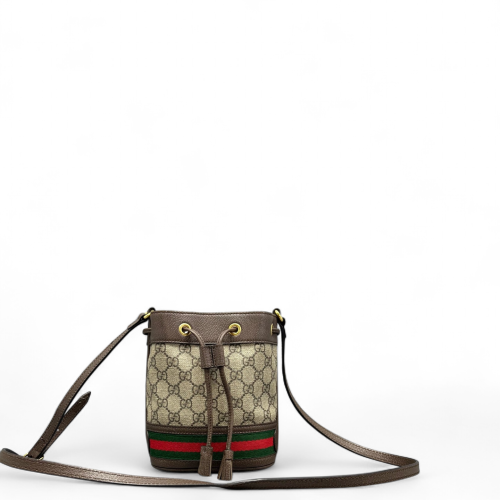 Gucci Mini Ophidia Bucket Bag GG Supreme Monogram Beige Ebony Brown