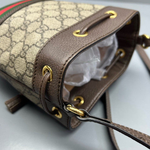 Gucci Mini Ophidia Bucket Bag GG Supreme Monogram Beige Ebony Brown