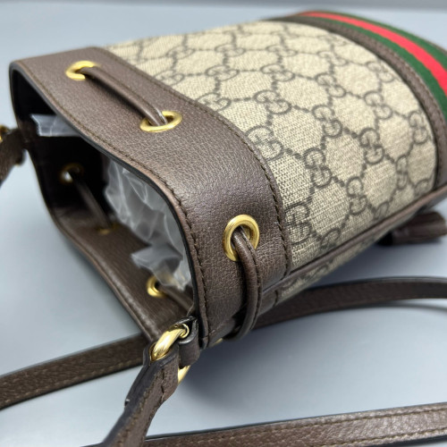 Gucci Mini Ophidia Bucket Bag GG Supreme Monogram Beige Ebony Brown