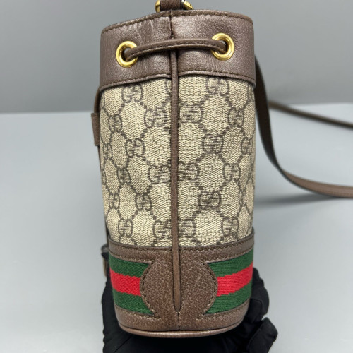 Gucci Mini Ophidia Bucket Bag GG Supreme Monogram Beige Ebony Brown