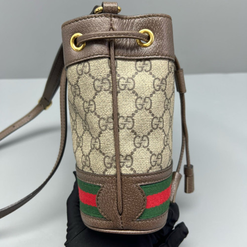 Gucci Mini Ophidia Bucket Bag GG Supreme Monogram Beige Ebony Brown