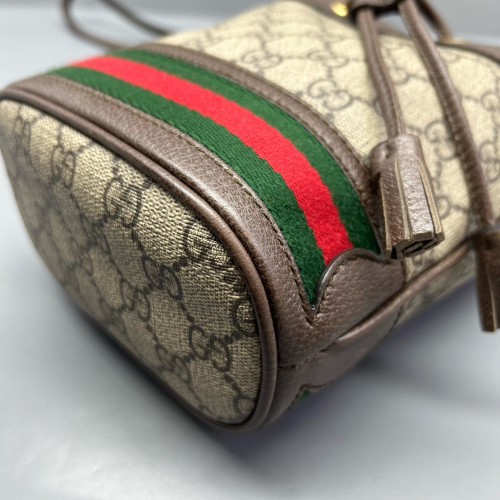 Gucci Mini Ophidia Bucket Bag GG Supreme Monogram Beige Ebony Brown