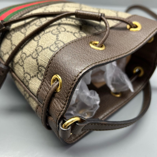 Gucci Mini Ophidia Bucket Bag GG Supreme Monogram Beige Ebony Brown