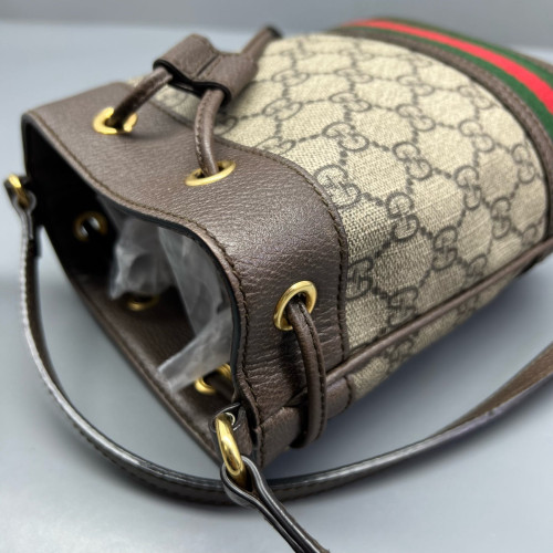 Gucci Mini Ophidia Bucket Bag GG Supreme Monogram Beige Ebony Brown
