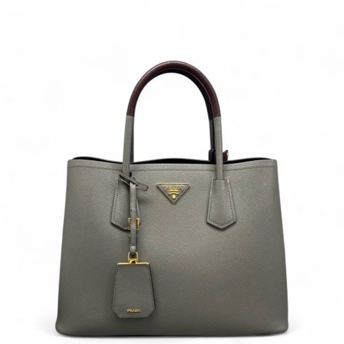 Prada Medium Double Bag Saffiano Calfskin Grey Ecru