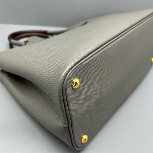 Prada Medium Double Bag Saffiano Calfskin Grey Ecru