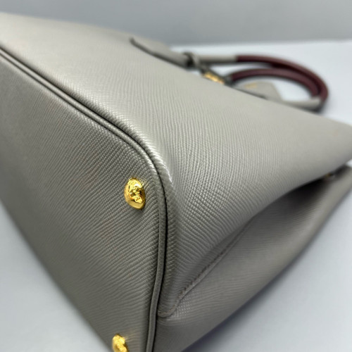 Prada Medium Double Bag Saffiano Calfskin Grey Ecru