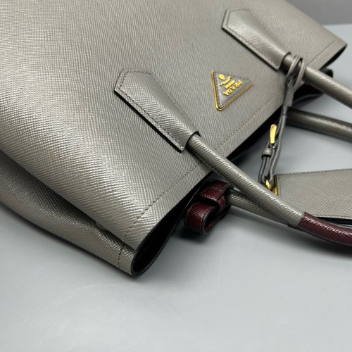 Prada Medium Double Bag Saffiano Calfskin Grey Ecru