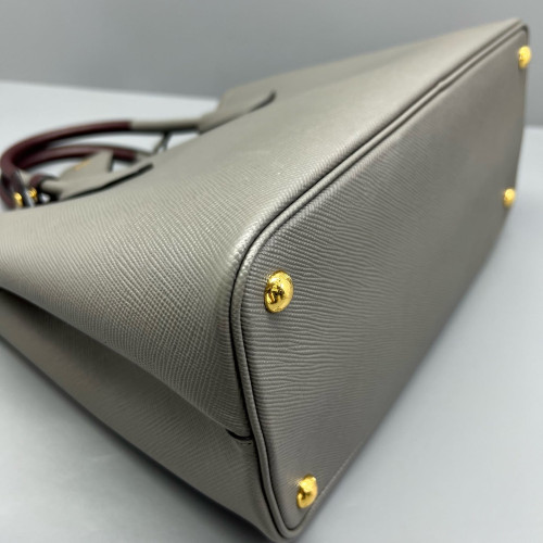 Prada Medium Double Bag Saffiano Calfskin Grey Ecru