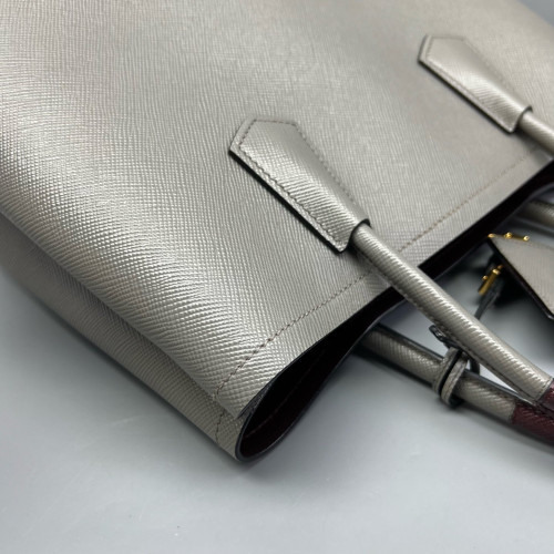 Prada Medium Double Bag Saffiano Calfskin Grey Ecru