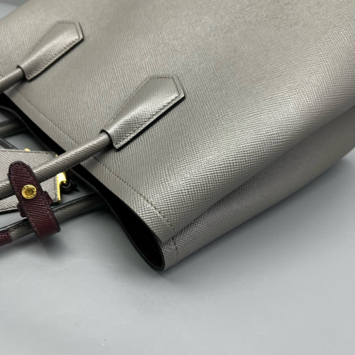 Prada Medium Double Bag Saffiano Calfskin Grey Ecru