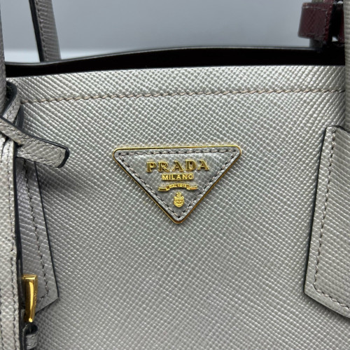Prada Medium Double Bag Saffiano Calfskin Grey Ecru
