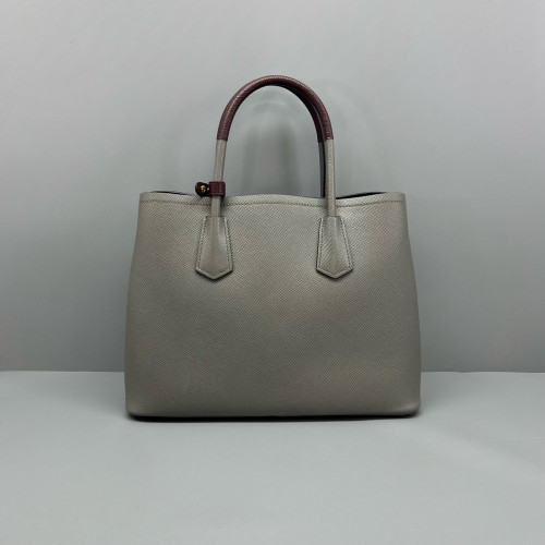 Prada Medium Double Bag Saffiano Calfskin Grey Ecru