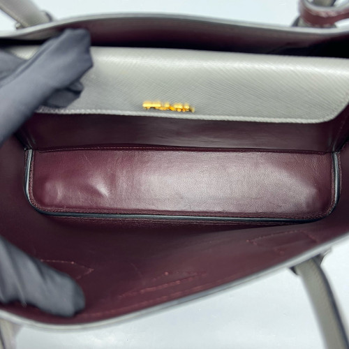Prada Medium Double Bag Saffiano Calfskin Grey Ecru