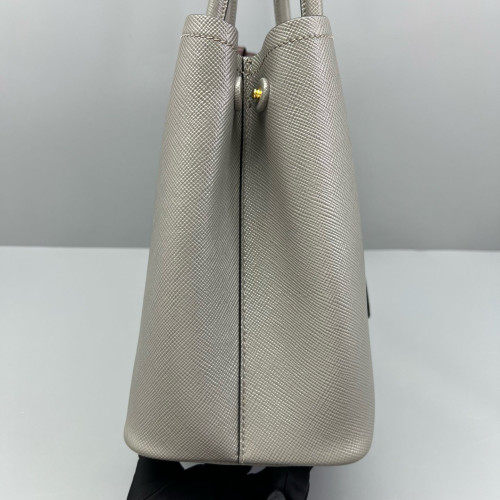 Prada Medium Double Bag Saffiano Calfskin Grey Ecru