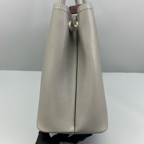 Prada Medium Double Bag Saffiano Calfskin Grey Ecru