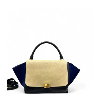 Celine Medium Trapeze Calfskin Suede Black Beige Blue