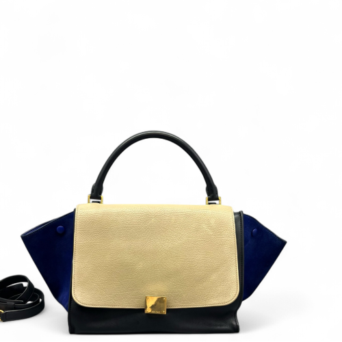 Celine Medium Trapeze Calfskin Suede Black Beige Blue