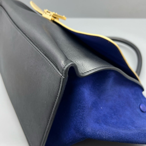 Celine Medium Trapeze Calfskin Suede Black Beige Blue
