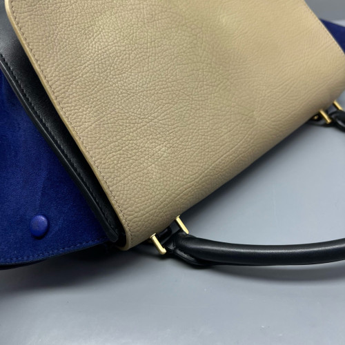 Celine Medium Trapeze Calfskin Suede Black Beige Blue