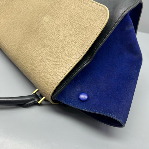 Celine Medium Trapeze Calfskin Suede Black Beige Blue