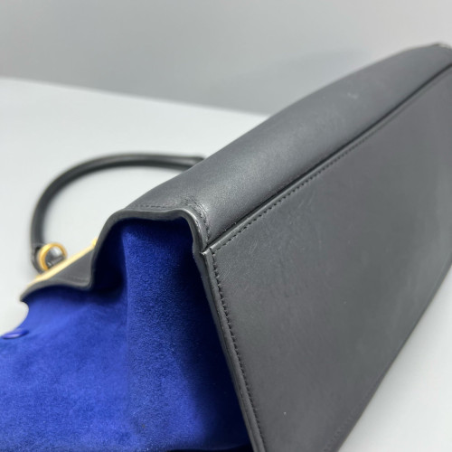 Celine Medium Trapeze Calfskin Suede Black Beige Blue