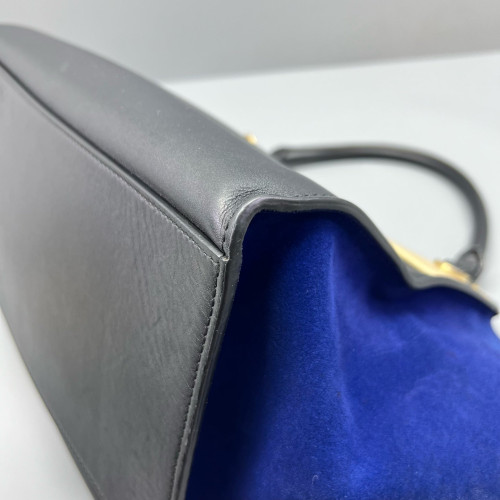 Celine Medium Trapeze Calfskin Suede Black Beige Blue
