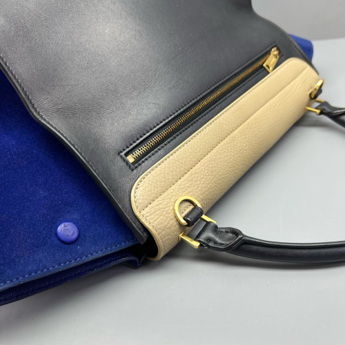 Celine Medium Trapeze Calfskin Suede Black Beige Blue