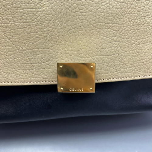 Celine Medium Trapeze Calfskin Suede Black Beige Blue