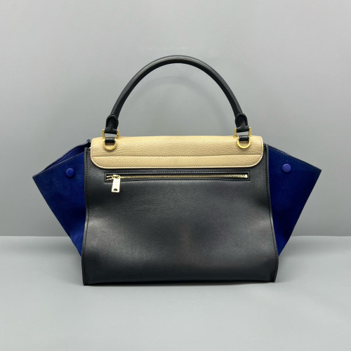 Celine Medium Trapeze Calfskin Suede Black Beige Blue
