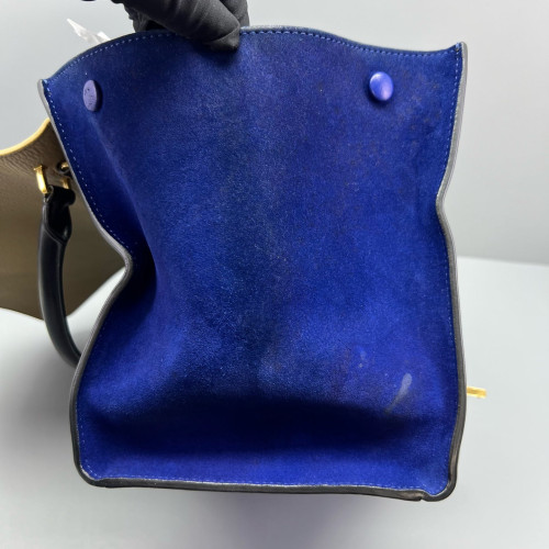 Celine Medium Trapeze Calfskin Suede Black Beige Blue