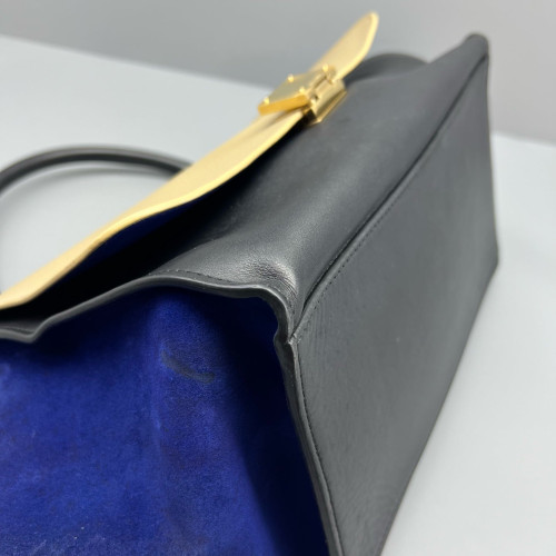 Celine Medium Trapeze Calfskin Suede Black Beige Blue