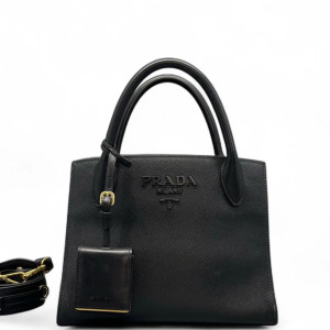 Prada Small Monochrome Tote Vitello Phenix Saffiano Calfskin Black