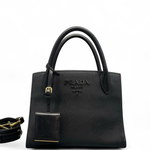 Prada Small Monochrome Tote Vitello Phenix Saffiano Calfskin Black