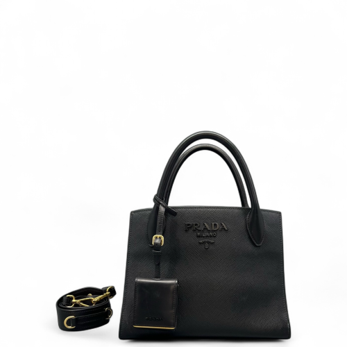 Prada Small Monochrome Tote Vitello Phenix Saffiano Calfskin Black