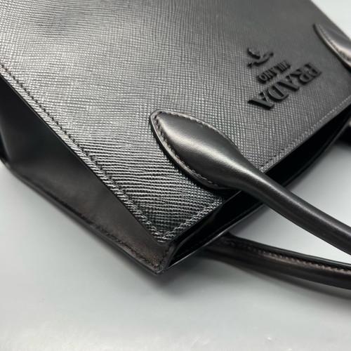 Prada Small Monochrome Tote Vitello Phenix Saffiano Calfskin Black
