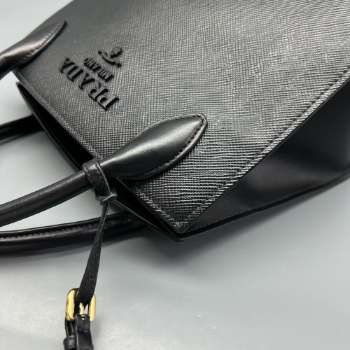 Prada Small Monochrome Tote Vitello Phenix Saffiano Calfskin Black