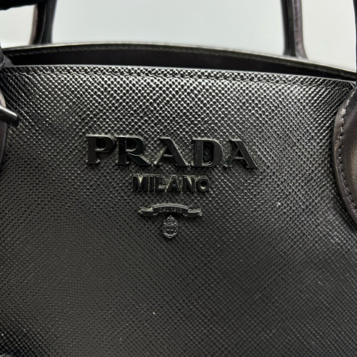 Prada Small Monochrome Tote Vitello Phenix Saffiano Calfskin Black