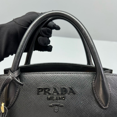 Prada Small Monochrome Tote Vitello Phenix Saffiano Calfskin Black