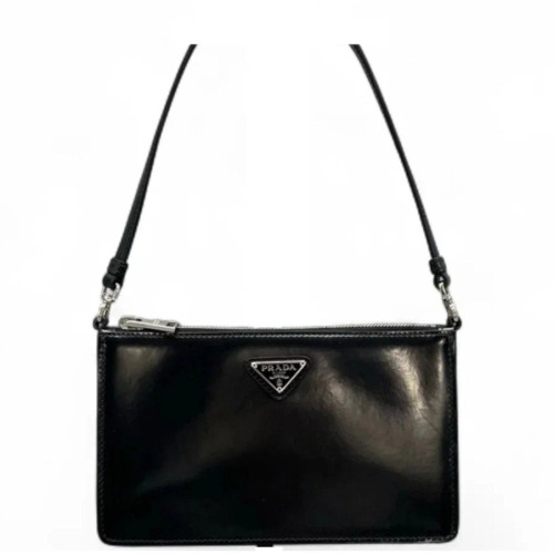 Prada Shoulder Bag Glazed Calfskin Black