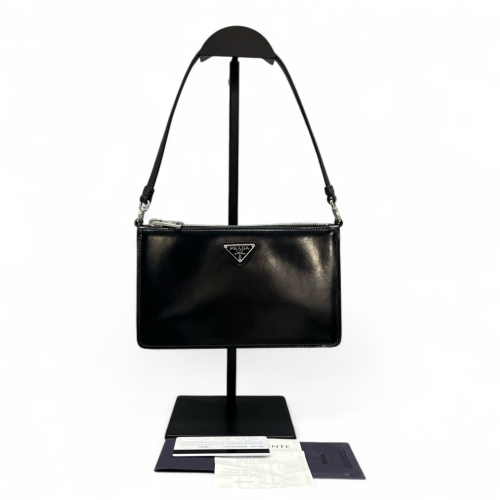 Prada Shoulder Bag Glazed Calfskin Black