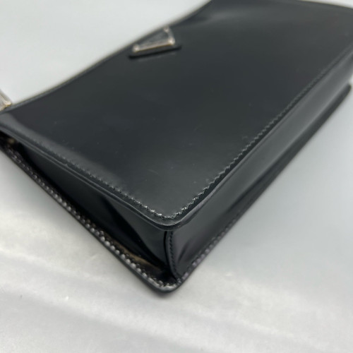 Prada Shoulder Bag Glazed Calfskin Black