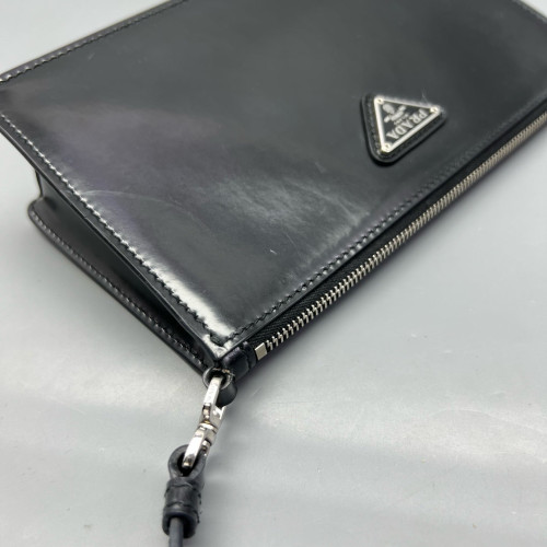 Prada Shoulder Bag Glazed Calfskin Black