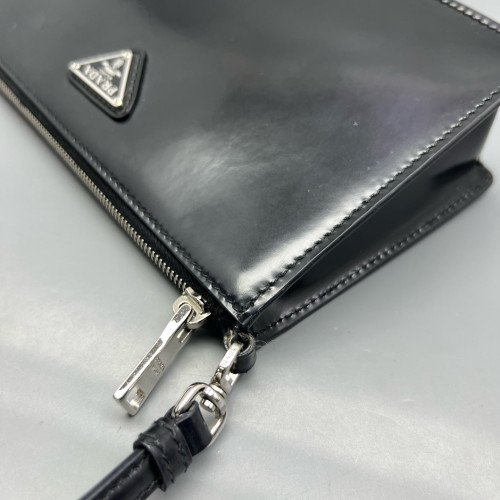 Prada Shoulder Bag Glazed Calfskin Black