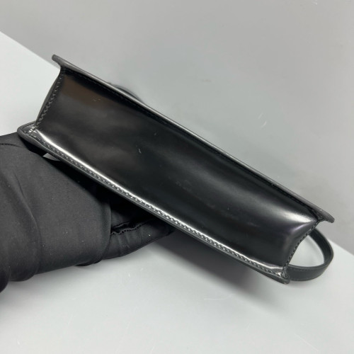 Prada Shoulder Bag Glazed Calfskin Black