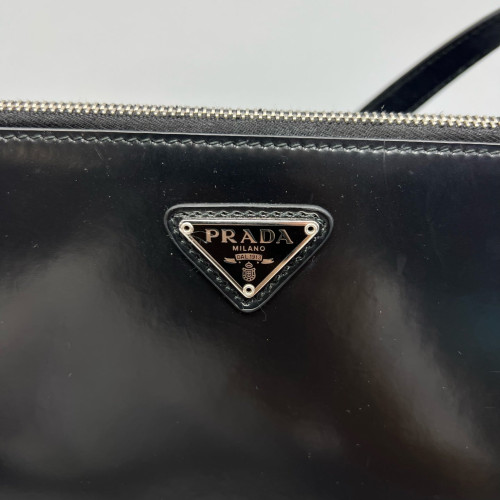 Prada Shoulder Bag Glazed Calfskin Black