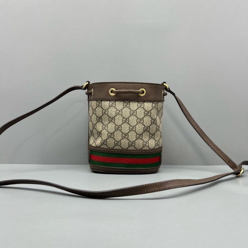 Gucci Web Mini Ophidia Bucket Bag GG Supreme Monogram Beige Ebony Brown Beige