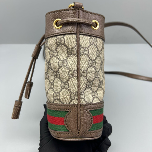 Gucci Web Mini Ophidia Bucket Bag GG Supreme Monogram Beige Ebony Brown Beige