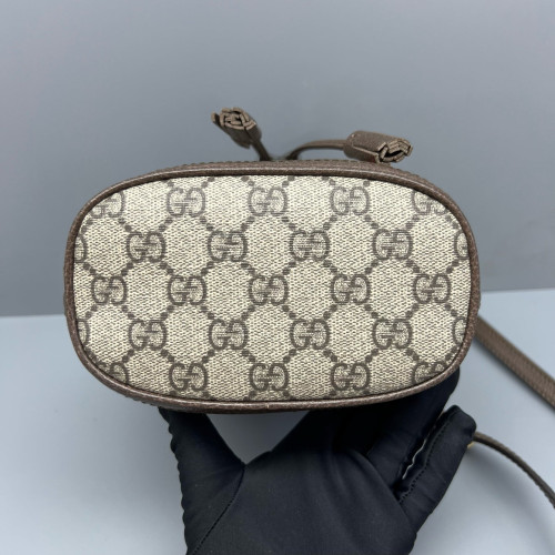 Gucci Web Mini Ophidia Bucket Bag GG Supreme Monogram Beige Ebony Brown Beige